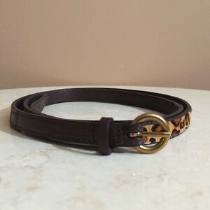 LOFT Cheetah Print Calf Hair and Leather Skinny Belt Size Large Brown Tan Gold